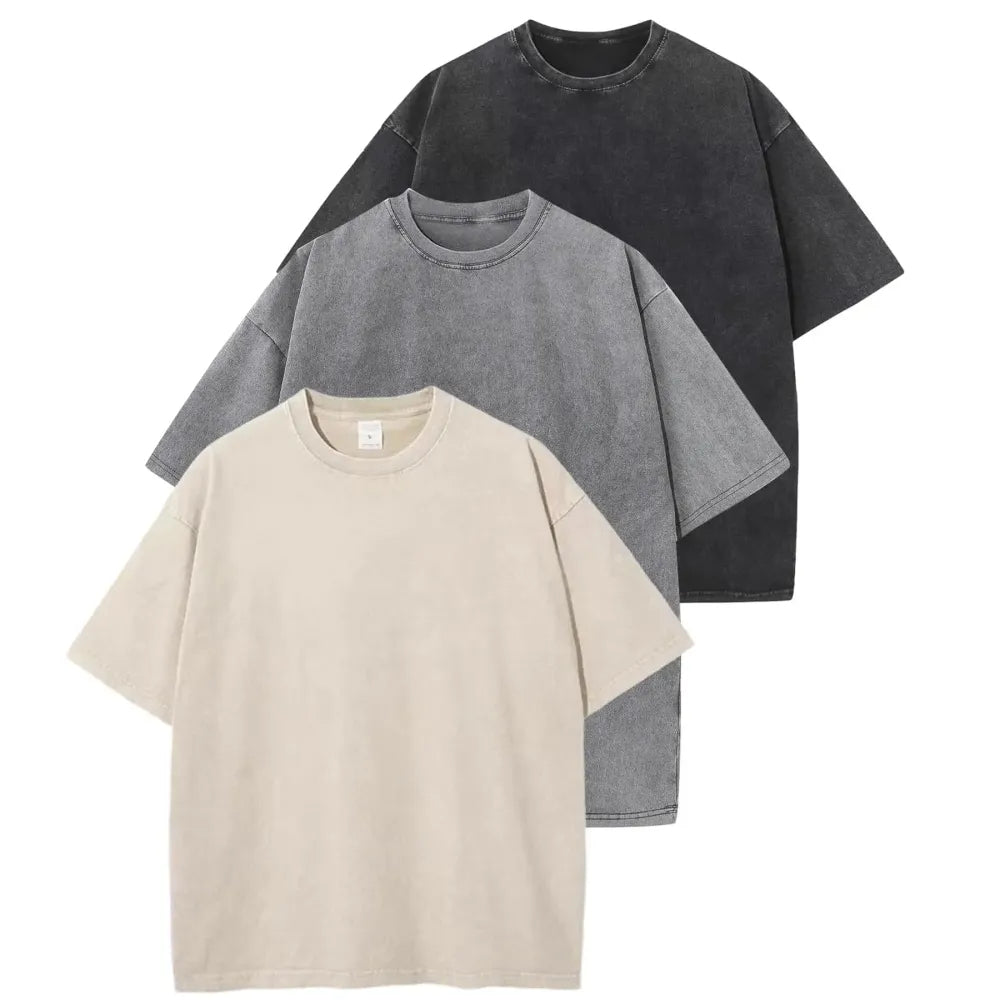 Oversized Acid Wash Cotton Tee Loose Fit • Crew Neck • Unisex Streetwear
