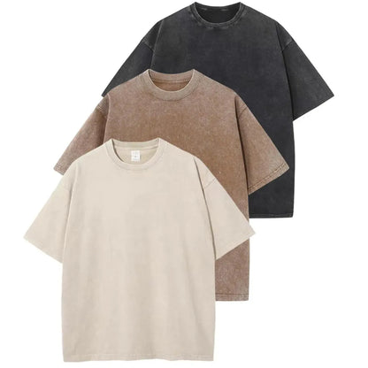 Oversized Acid Wash Cotton Tee Loose Fit • Crew Neck • Unisex Streetwear