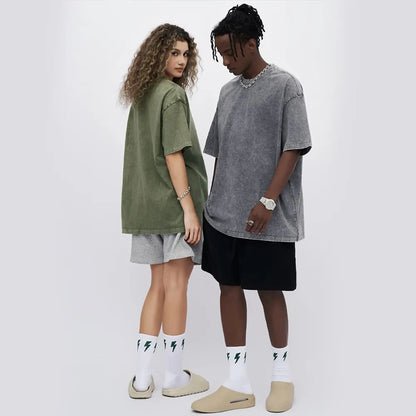Oversized Acid Wash Cotton Tee Loose Fit • Crew Neck • Unisex Streetwear