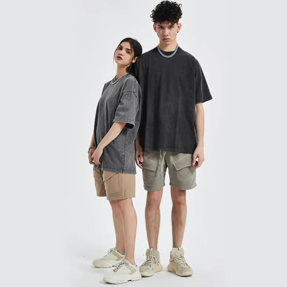 Oversized Acid Wash Cotton Tee Loose Fit • Crew Neck • Unisex Streetwear