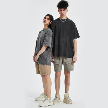 Oversized Acid Wash Cotton Tee Loose Fit • Crew Neck • Unisex Streetwear