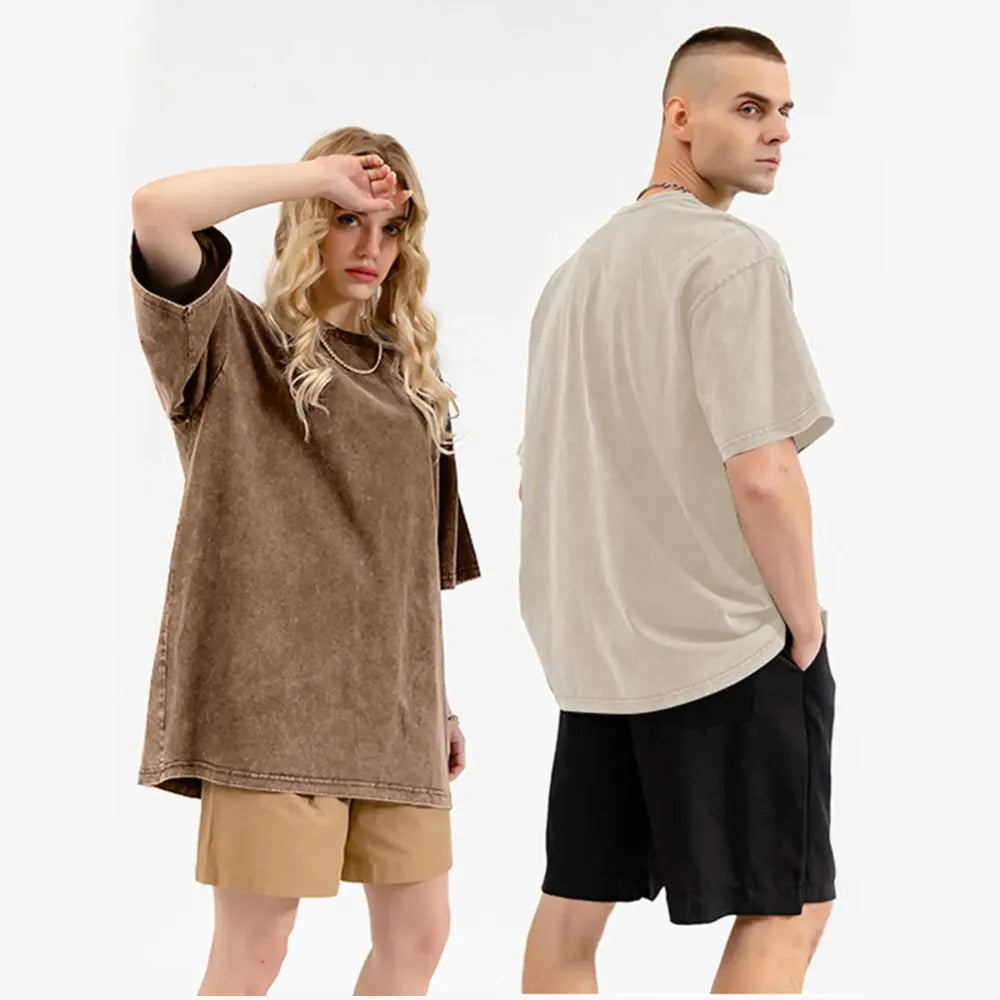 Oversized Acid Wash Cotton Tee Loose Fit • Crew Neck • Unisex Streetwear