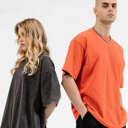 Oversized Acid Wash Cotton Tee Loose Fit • Crew Neck • Unisex Streetwear
