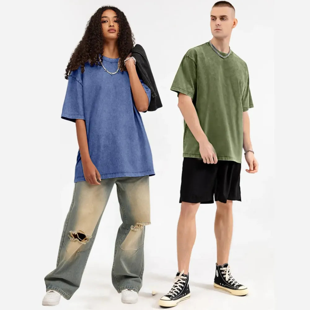 Oversized Acid Wash Cotton Tee Loose Fit • Crew Neck • Unisex Streetwear
