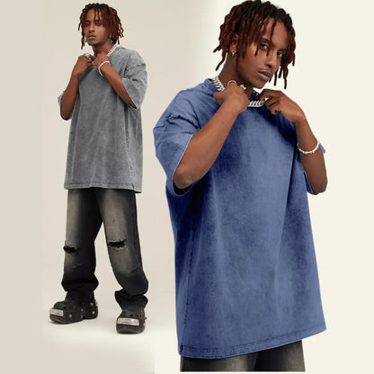 Oversized Acid Wash Cotton Tee Loose Fit • Crew Neck • Unisex Streetwear