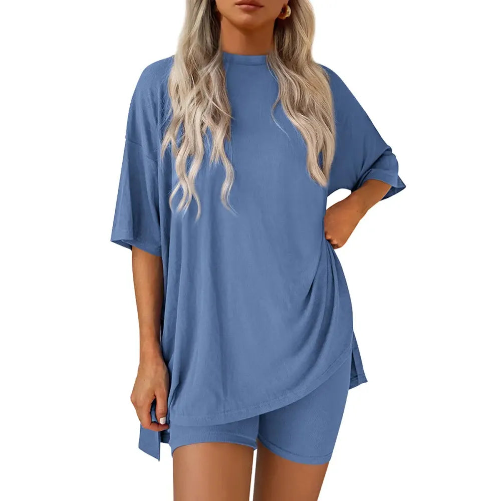 Women Summer Casual Oversized Shirts & Side Pocket Shorts