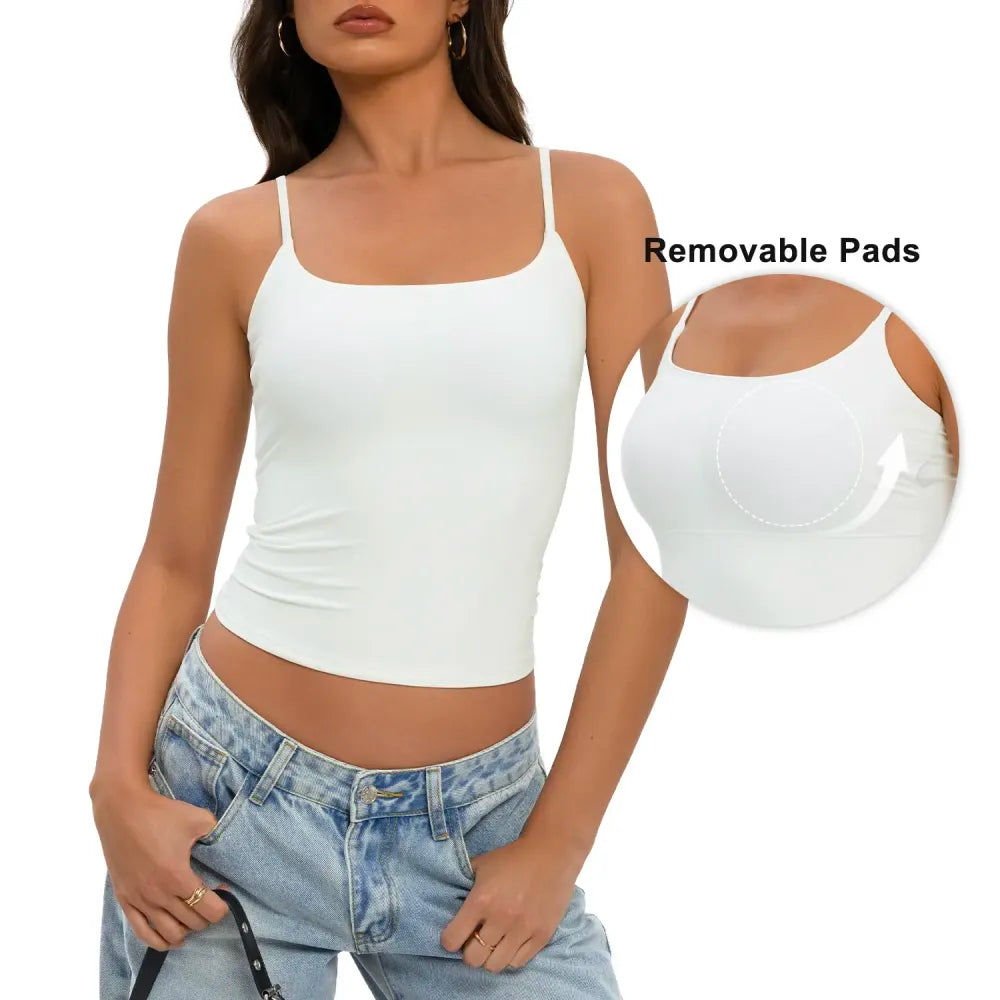 Women's Square Neck Adjustable Strap Double-Layered Slim Tank Top