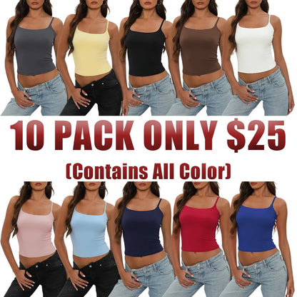 Women's Square Neck Adjustable Strap Double-Layered Slim Tank Top