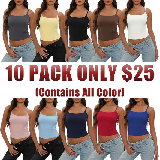 Women's Square Neck Adjustable Strap Double-Layered Slim Tank Top
