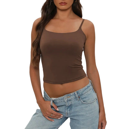 Women's Square Neck Adjustable Strap Double-Layered Slim Tank Top