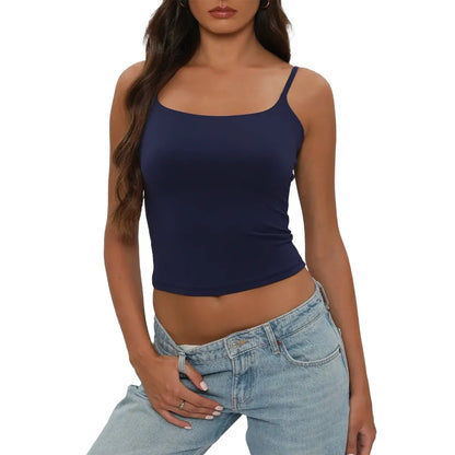 Women's Square Neck Adjustable Strap Double-Layered Slim Tank Top