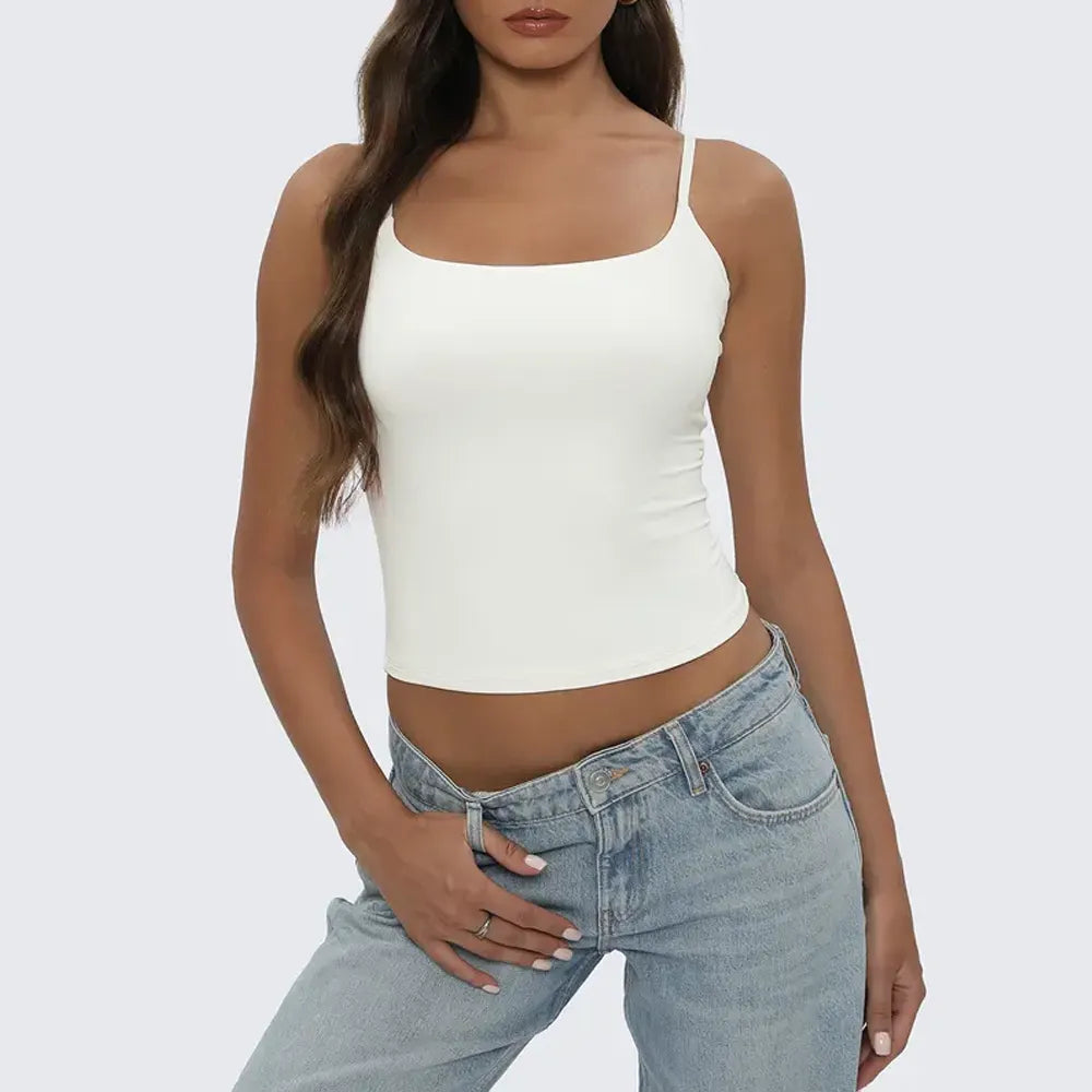 Women's Square Neck Adjustable Strap Double-Layered Slim Tank Top