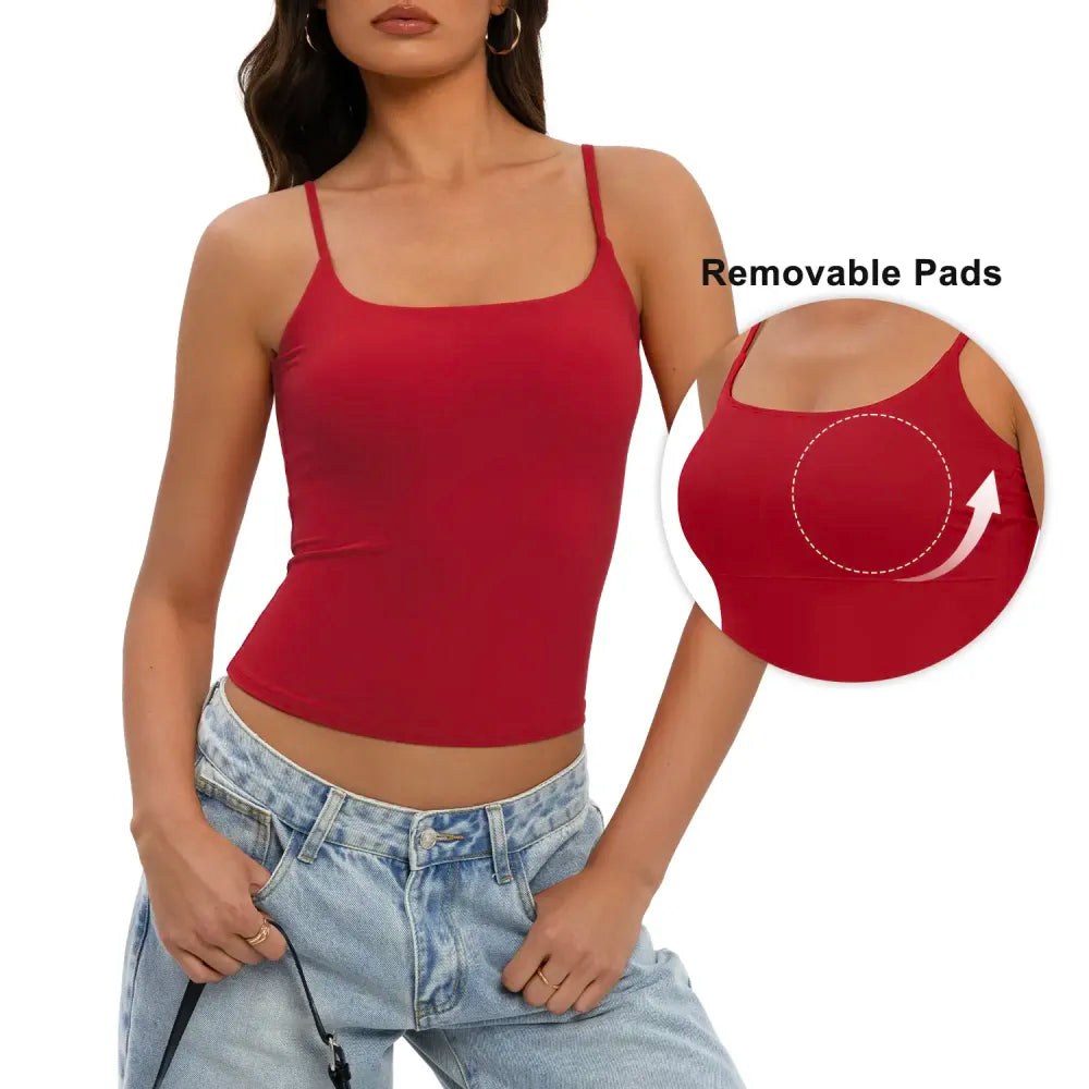Women's Square Neck Adjustable Strap Double-Layered Slim Tank Top