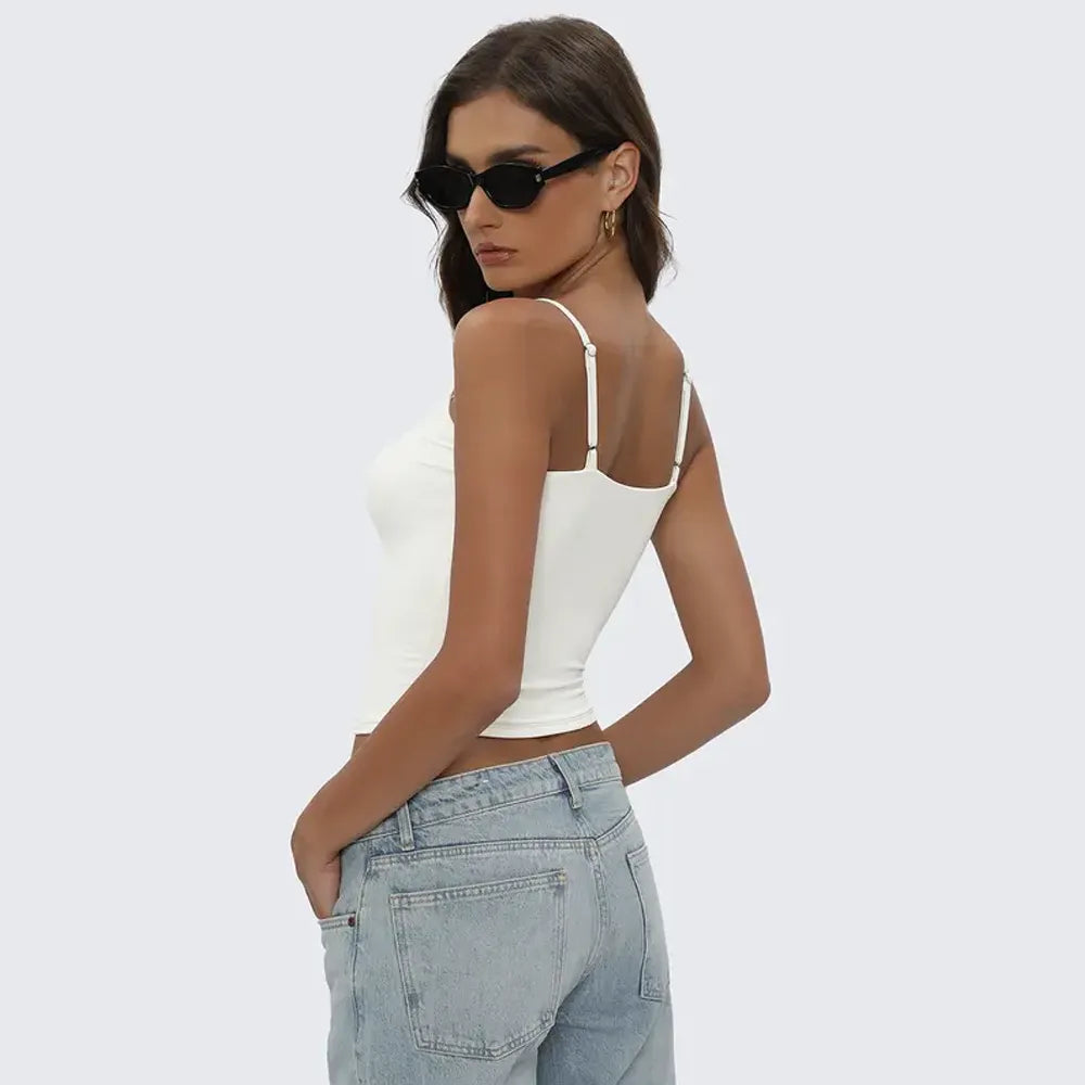 Women's Square Neck Adjustable Strap Double-Layered Slim Tank Top