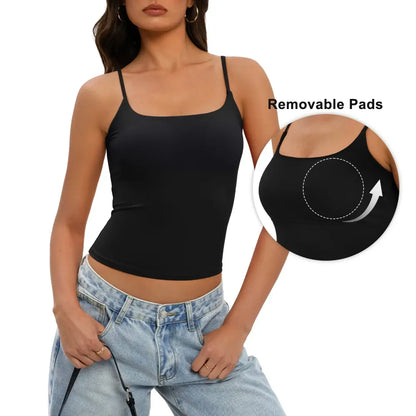 Women's Square Neck Adjustable Strap Double-Layered Slim Tank Top